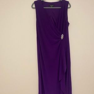Plus size purple sleeveless evening dress.